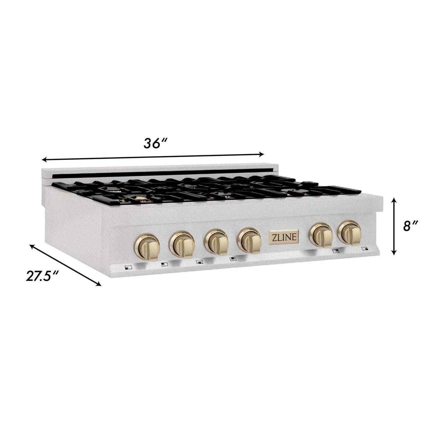 ZLINE 36" Autograph Edition Rangetop, DuraSnow, Gold Accent, RTSZ-36-G