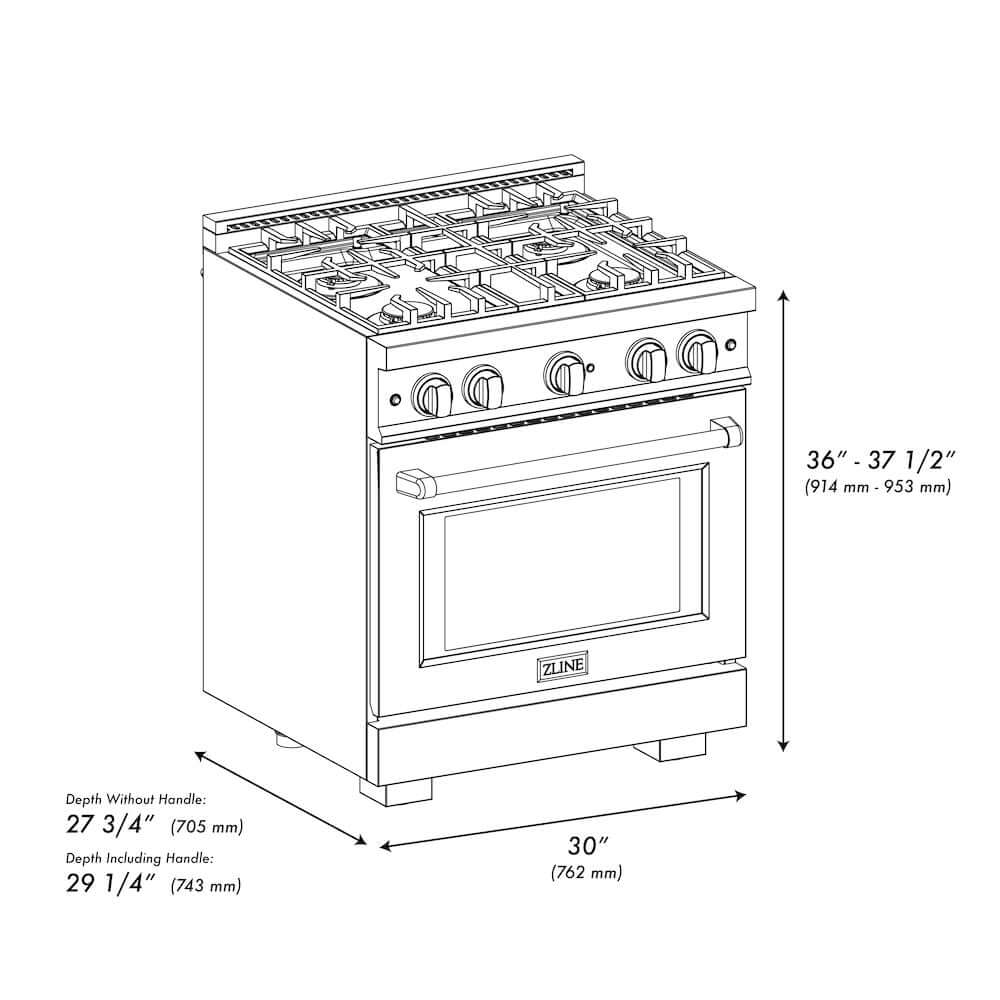 ZLINE 30" Select Gas Range Convection Gas Oven Stainless Steel Black Matte Door HGR-BLM-30