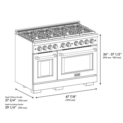 ZLINE 48"Paramount Dual Fuel Range DuraSnow® Black Matte, Champagne Bronze SDRSZ-BLM-48-CB