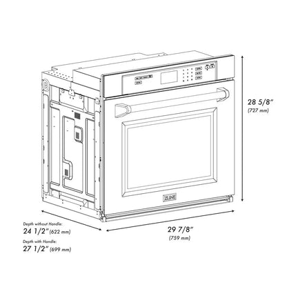 ZLINE 30"Professional True Convection Single Wall Oven, Air Fry, Self Clean, DuraSnow® White Matte, Matte Black WASSZ-WM-30-MB