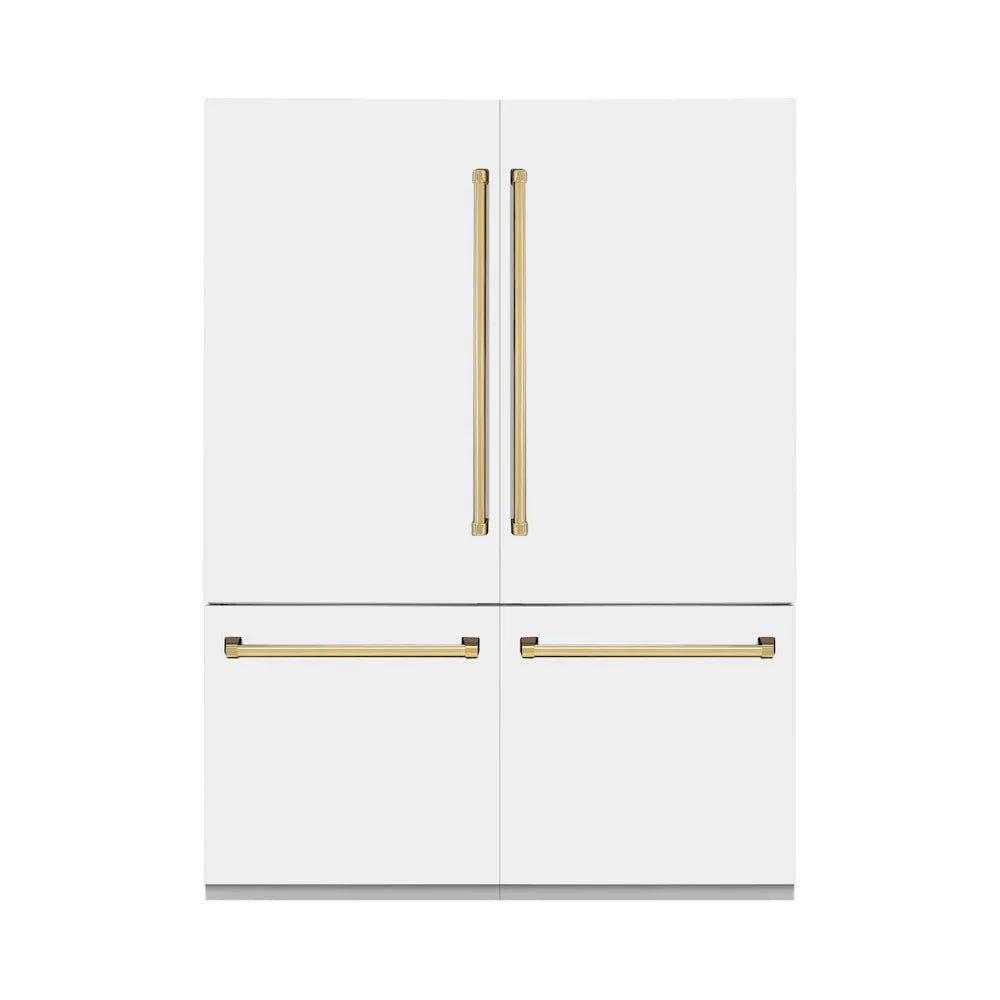 ZLINE 60" Autograph Edition French Door Refrigerator, Internal Water, Ice Dispenser, White Matte, Champagne Bronze Accents RBIVZ-WM-60-CB