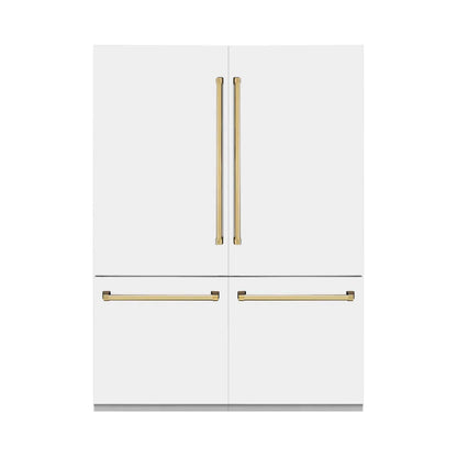 ZLINE 60" Autograph Edition French Door Refrigerator, Internal Water, Ice Dispenser, White Matte, Champagne Bronze Accents RBIVZ-WM-60-CB