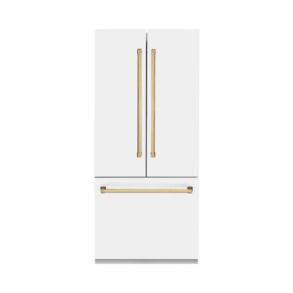 ZLINE Autograph Edition French Door Refrigerator, Internal Water, Ice Dispenser, White Matte, Champagne Bronze Accents RBIVZ-WM