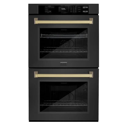 ZLINE 30"Professional True Convection Double Wall Oven, Air Fry, Self Clean Black Stainless Steel, Champagne Bronze WADBZ-30-CB