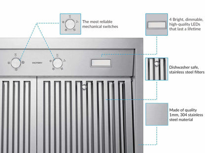 36 Inch 750 CFM Wall Mount Range Hood - VICTORY Twister