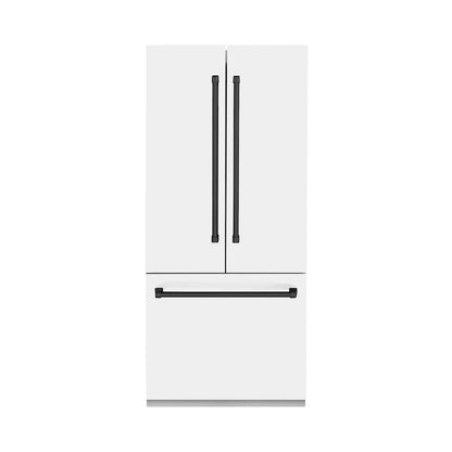 ZLINE Autograph Edition French Door Refrigerator, Internal Water, Ice Dispenser, White Matte, Champagne Bronze Accents RBIVZ-WM