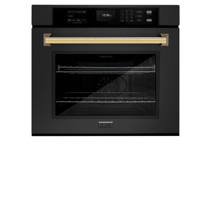 ZLINE 30 ". Professional True Convection Single Wall Oven, Air Fry, Self Clean, Black Stainless Steel, Gold WASBZ-30-G
