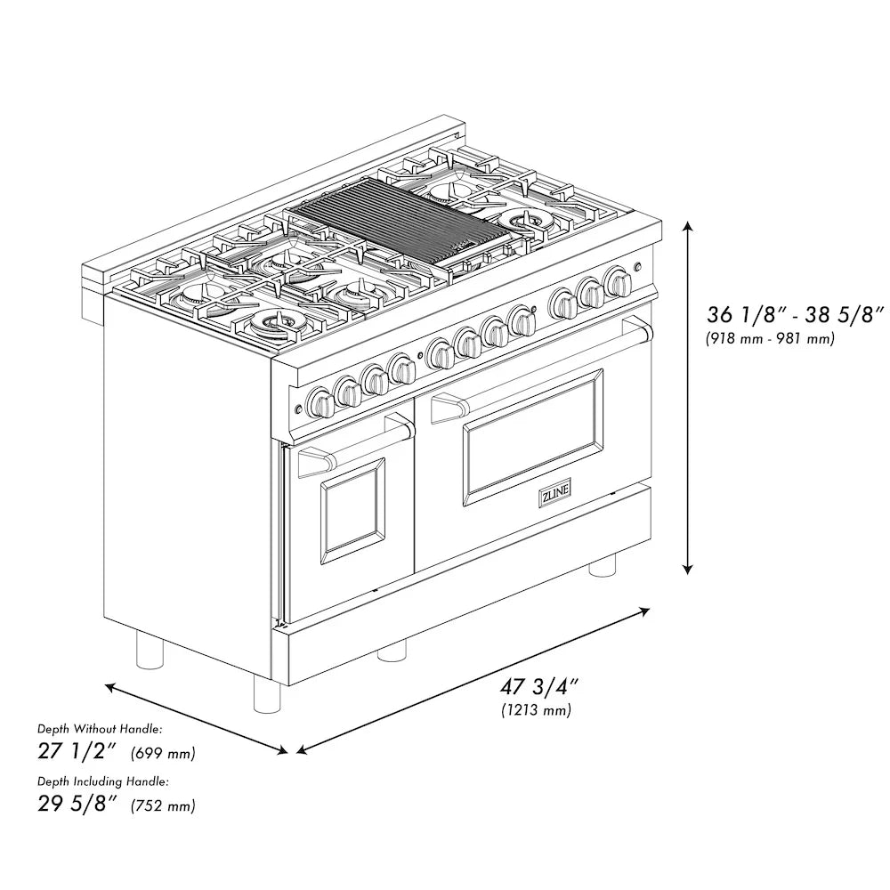 ZLINE 48" Bundle Range RA-RG-48 & Wall Range Hood KB-48, 2KP-RARGRH48