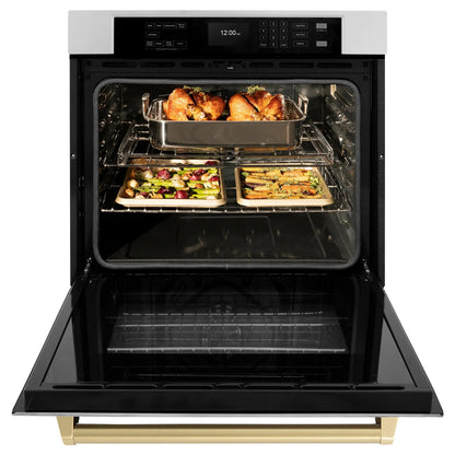 ZLINE 30" Autograph Edition Professional True Convection Single Wall Oven, Air Fry, Self Clean, Stainless Steel, Champagne Bronze WASZ-30-CB