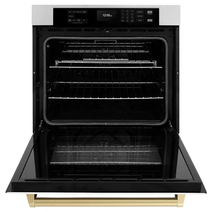 ZLINE 30" Autograph Edition Professional True Convection Single Wall Oven, Air Fry, Self Clean, White Matte, Champagne Bronze WASZ-WM-30-CB