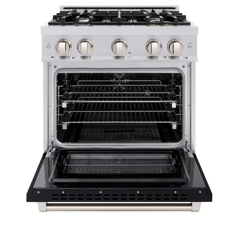 ZLINE 30" Select Gas Range Convection Gas Oven Stainless Steel Black Matte Door HGR-BLM-30