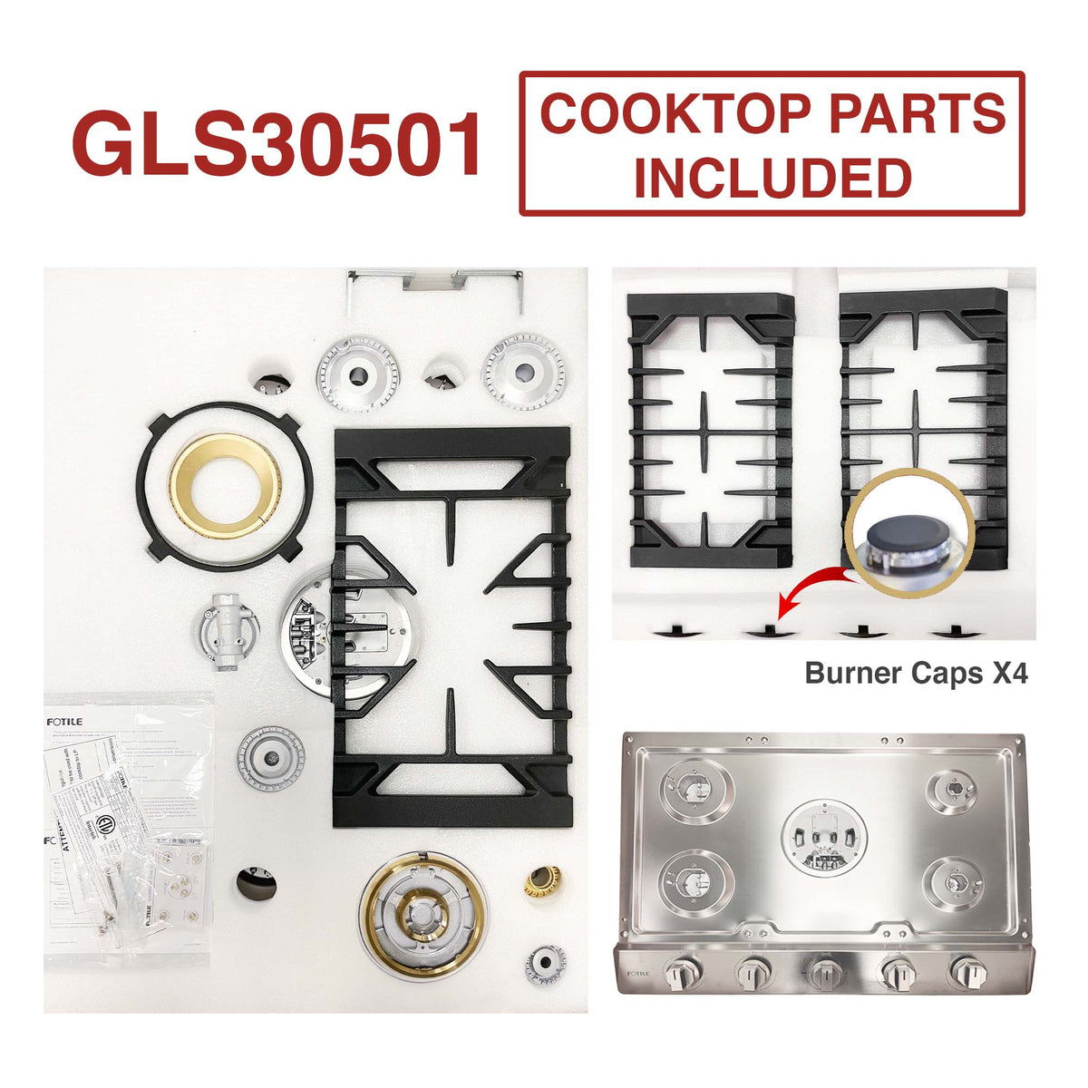 36" Stainless Steel Tri-Ring Gas Cooktop Series | GLS36502