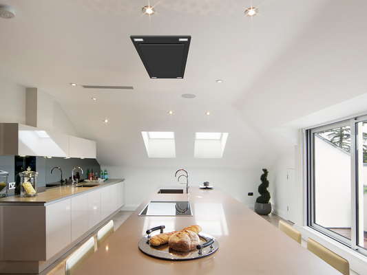 600 CFM Black Flush Ceiling Mount Range Hood - VICTORY Sunset
