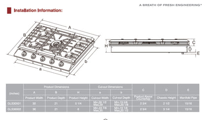 36" Stainless Steel Tri-Ring Gas Cooktop Series | GLS36502