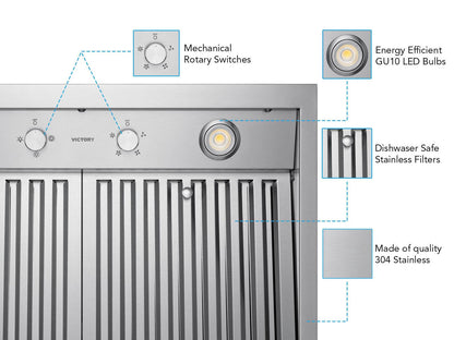 36 Inch 1200 CFM Wall Mount Range Hood - VICTORY TwisterMAX