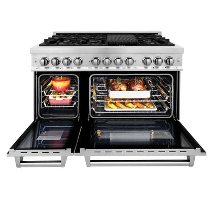 ZLINE 48" Bundled Stainless Dual Range, Range Hood, Microwave, 3KP-RARH48-MW