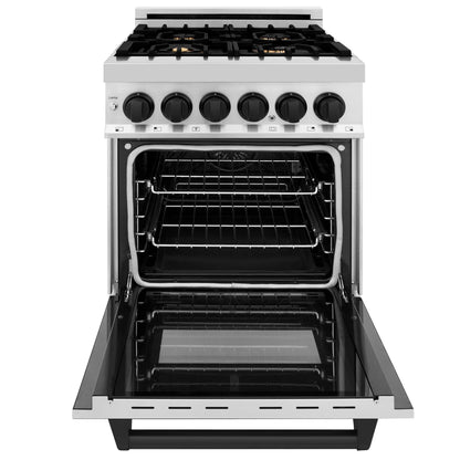 ZLINE 24" Autograph Dual Fuel Range, Stainless, Black accents, RAZ-24-MB