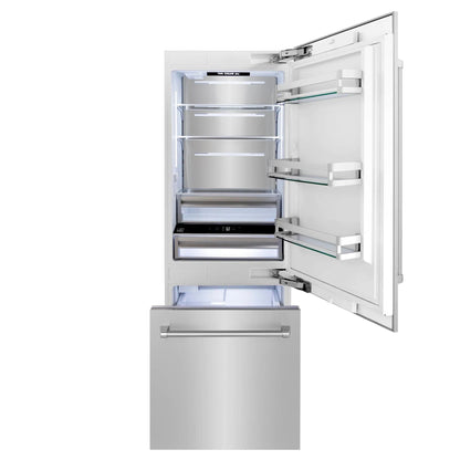 ZLINE 30" 16.1 cu. ft. Built-In 2-Door Bottom Freezer Refrigerator with Internal Water and Ice Dispenser in Stainless Steel RBIV-304-30