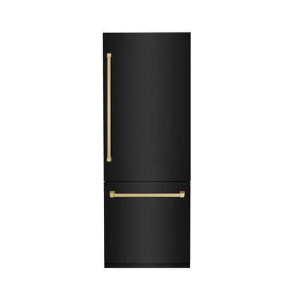 ZLINE 30" Autograph 16.1 cu. ft. 2-Door Bottom Freezer Fridge Water/Ice Dispenser Black Stainless Steel Champagne Bronze Accents RBIVZ-BS-30-CB