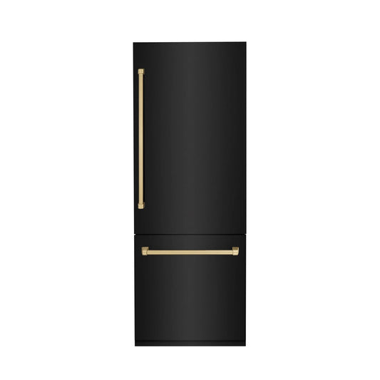 ZLINE 30" Autograph 16.1 cu. ft. 2-Door Bottom Freezer Fridge Water/Ice Dispenser Black Stainless Steel Champagne Bronze Accents RBIVZ-BS-30-CB