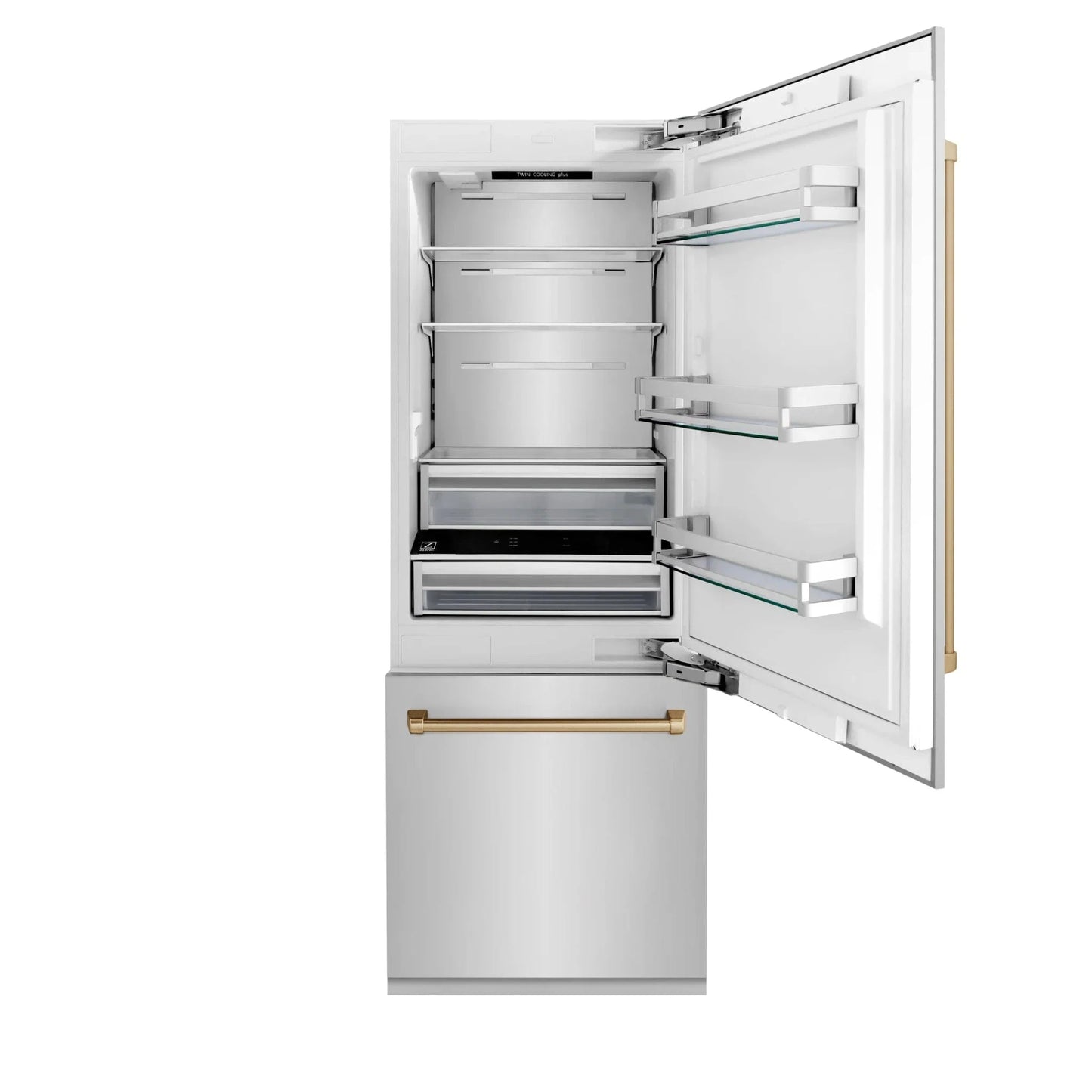 ZLINE 30" Autograph 16.1 cu. ft. 2-Door Bottom Freezer Fridge Water/Ice Dispenser Stainless Steel Champagne Bronze Accents RBIVZ-304-30-CB