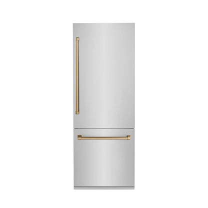 ZLINE 30" Autograph 16.1 cu. ft. 2-Door Bottom Freezer Fridge Water/Ice Dispenser Stainless Steel Champagne Bronze Accents RBIVZ-304-30-CB