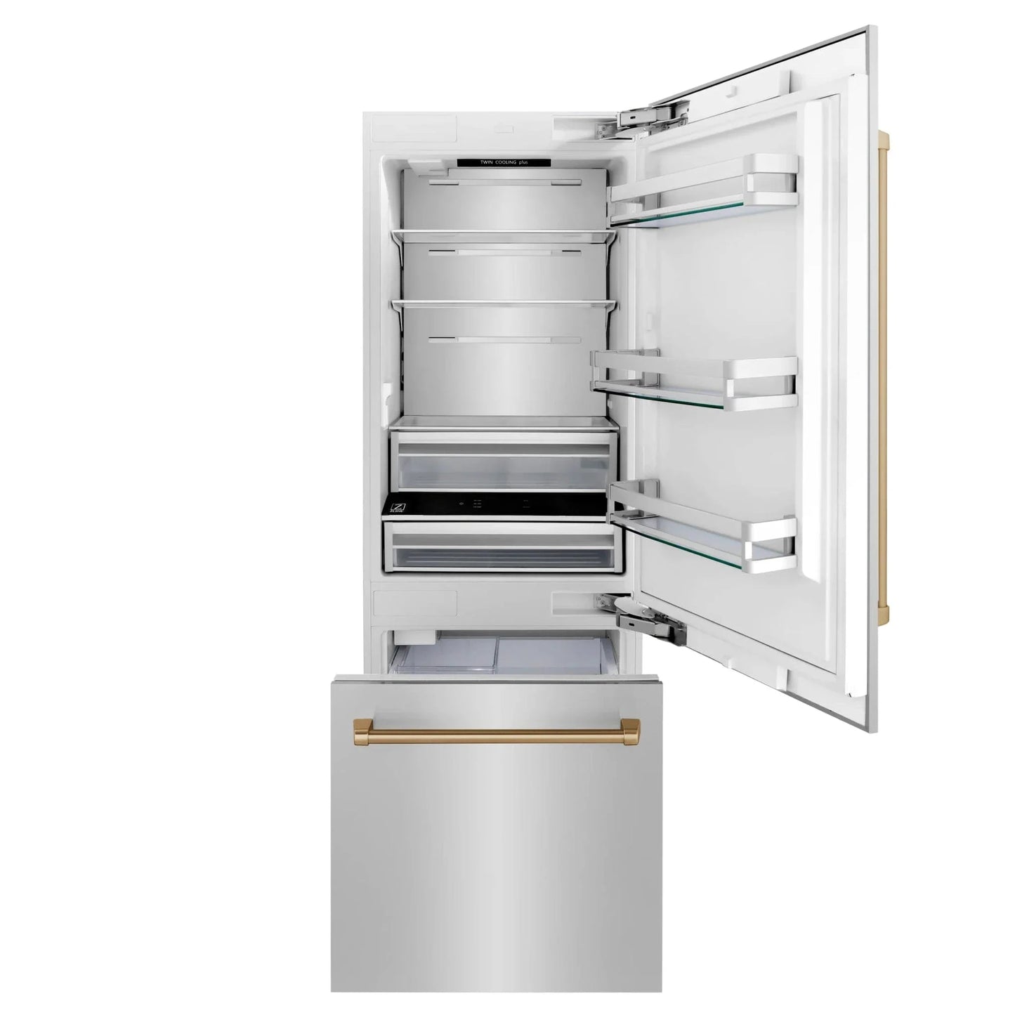 ZLINE 30" Autograph 16.1 cu. ft. 2-Door Bottom Freezer Fridge Water/Ice Dispenser Stainless Steel Champagne Bronze Accents RBIVZ-304-30-CB