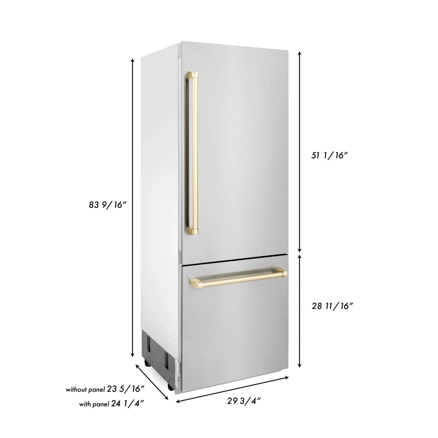 ZLINE 30” Autograph 16.1 cu. ft. 2-Door Bottom Freezer Fridge Water/Ice Dispenser Stainless Steel Gold Accents RBIVZ-304-30-G
