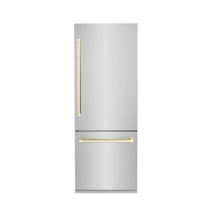 ZLINE 30” Autograph 16.1 cu. ft. 2-Door Bottom Freezer Fridge Water/Ice Dispenser Stainless Steel Gold Accents RBIVZ-304-30-G