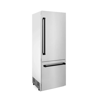 ZLINE 30" Autograph 16.1 cu. ft. 2-Door Bottom Freezer Fridge Water/Ice Dispenser Stainless Steel Matte Black Accents RBIVZ-304-30-MB