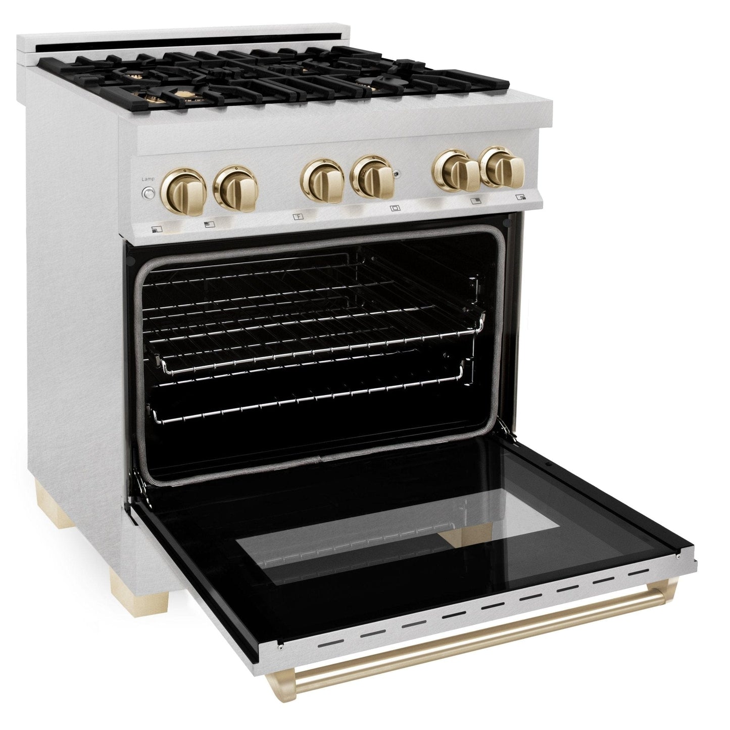 ZLINE 30" Autograph Dual Fuel Range, DuraSnow Stainless, Gold, RASZ-SN-30-G
