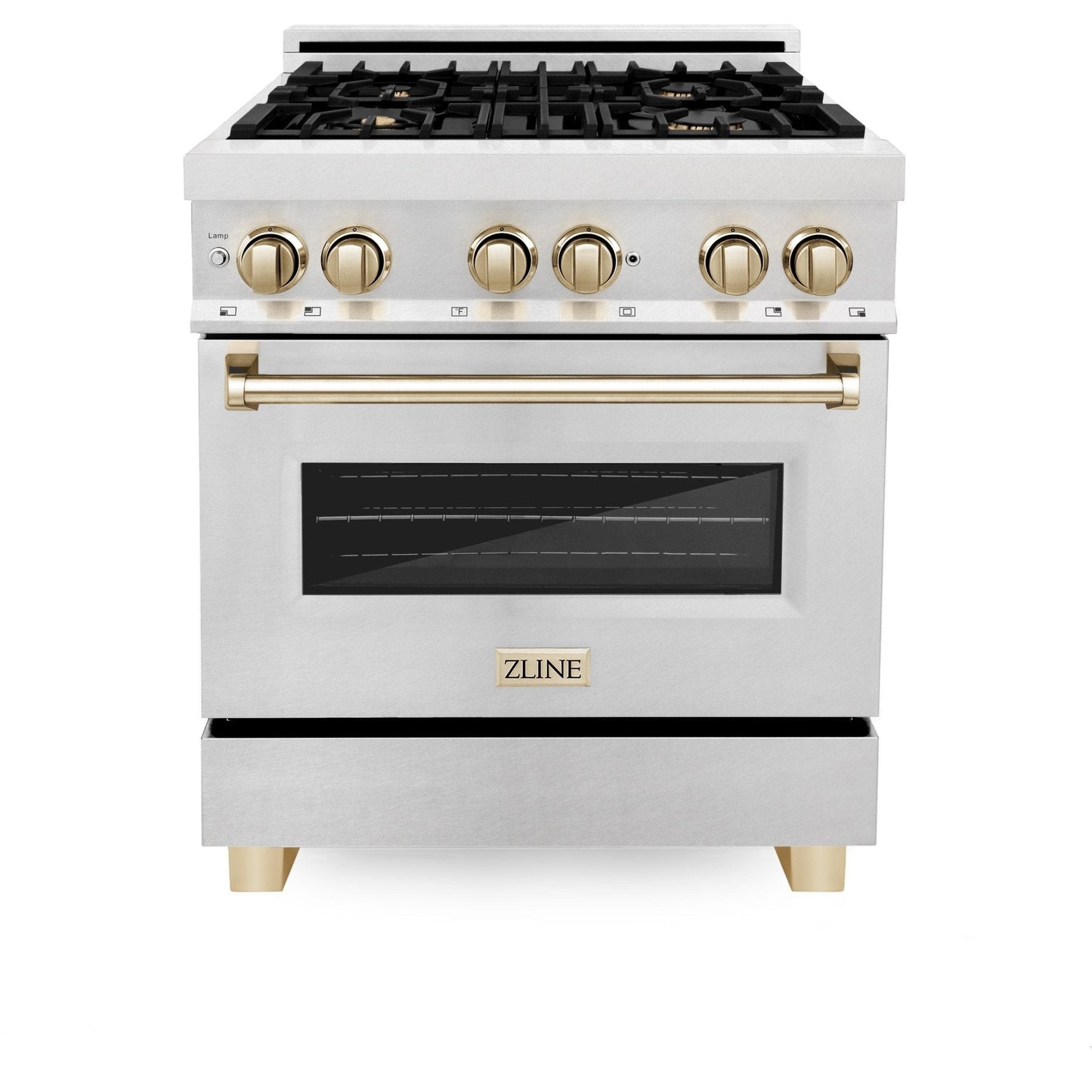 ZLINE 30" Autograph Dual Fuel Range, DuraSnow Stainless, Gold, RASZ-SN-30-G
