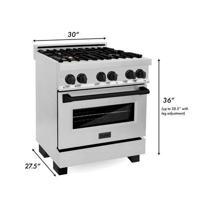 ZLINE 30" Autograph Dual Fuel Range, Stainless Steel, RAZ-30-MB