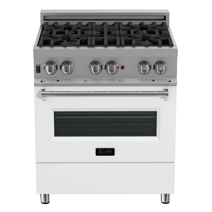 ZLINE 30" Dual Fuel Range, DuraSnow, Stainless, White Matte Door, RAS-WM-30