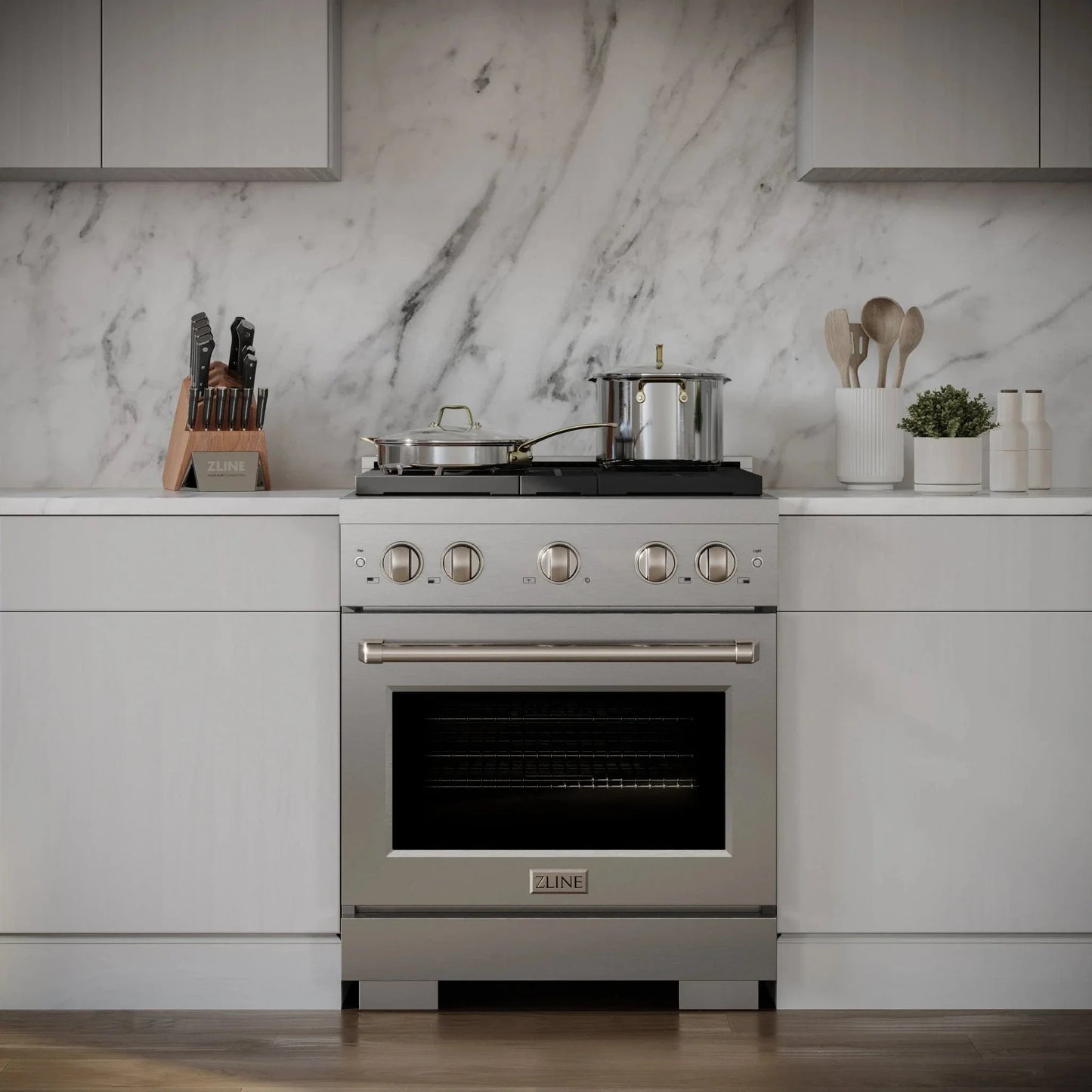 ZLINE 30 in. 4.2 cu. ft. 4 Burner Gas Range with Convection Gas Oven in Stainless Steel, SGR30