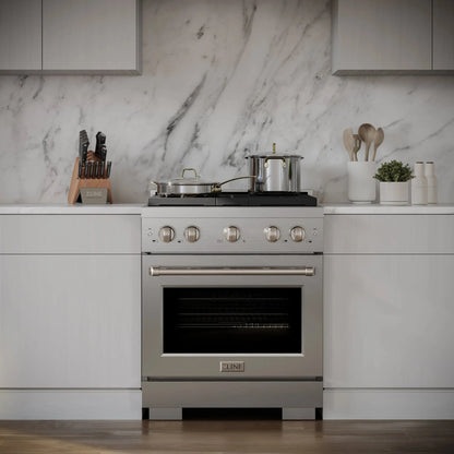 ZLINE 30 in. 4.2 cu. ft. 4 Burner Gas Range with Convection Gas Oven in Stainless Steel, SGR30