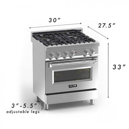 ZLINE 30" Professional Dual Fuel Range, Red Matte Door, RA-RM-30