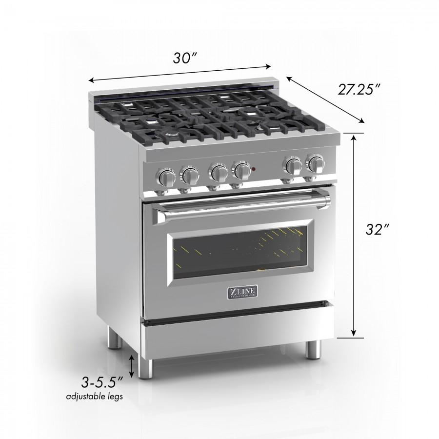 ZLINE 30" Professional Dual Fuel Range, Snow Stainless, Black Matte Door, RAS-BLM-30