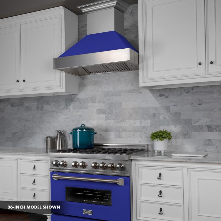 ZLINE 30" Professional Dual Fuel Range, Snow Stainless, Blue Matte Door, RAS-BM-30