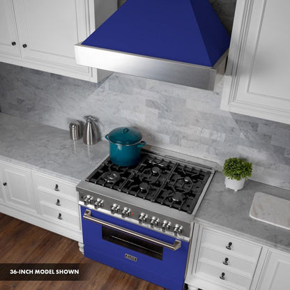 ZLINE 30" Professional Dual Fuel Range, Snow Stainless, Blue Matte Door, RAS-BM-30