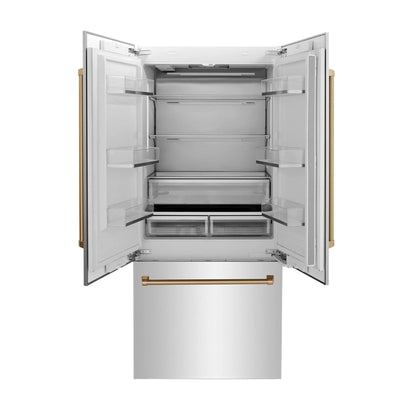 ZLINE 36" Autograph 19.6 cu. ft. 2-Door Bottom Freezer Fridge Water/Ice Dispenser Stainless Steel Champagne Bronze Accents RBIVZ-304-36-CB