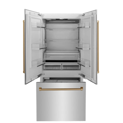 ZLINE 36" Autograph 19.6 cu. ft. 2-Door Bottom Freezer Fridge Water/Ice Dispenser Stainless Steel Champagne Bronze Accents RBIVZ-304-36-CB
