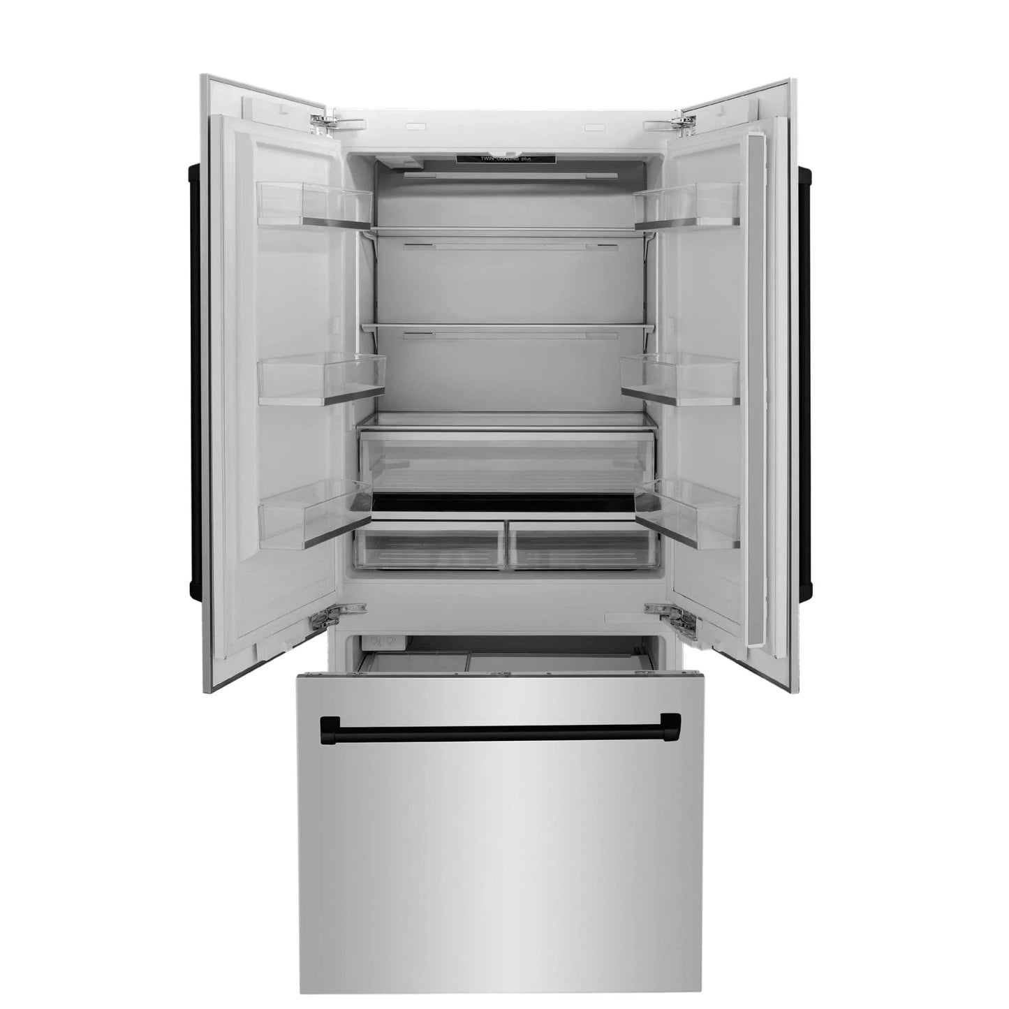 ZLINE 36" Autograph 19.6 cu. ft. 2-Door Bottom Freezer Fridge Water/Ice Dispenser Stainless Steel Matte Black Accents RBIVZ-304-36-MB