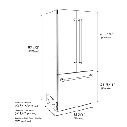 ZLINE Autograph Edition French Door Refrigerator, Internal Water, Ice Dispenser, White Matte, Champagne Bronze Accents RBIVZ-WM
