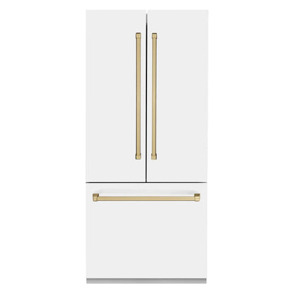 ZLINE Autograph Edition French Door Refrigerator, Internal Water, Ice Dispenser, White Matte, Champagne Bronze Accents RBIVZ-WM