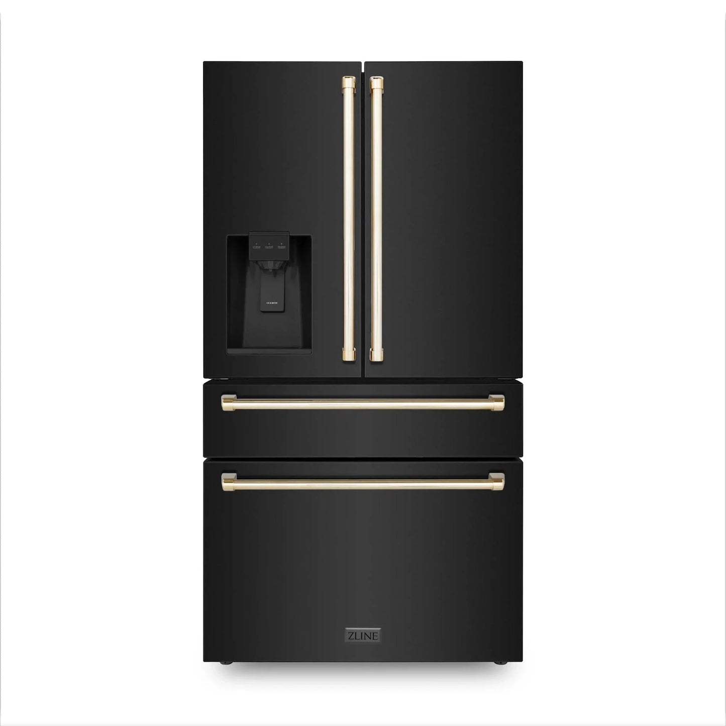 ZLINE 36" Autograph French Door Refrigerator with Water and Ice Dispenser in  Black Stainless Steel RFMZ-W-36-BS-G