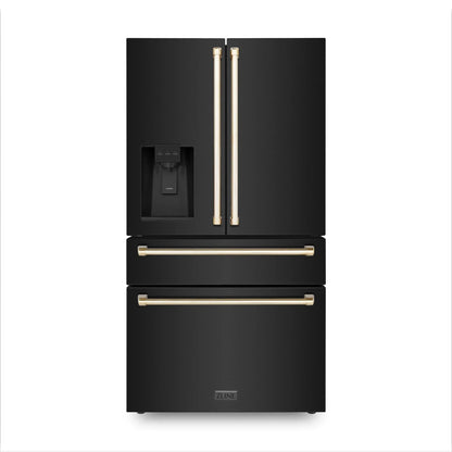 ZLINE 36" Autograph French Door Refrigerator with Water and Ice Dispenser in  Black Stainless Steel RFMZ-W-36-BS-G