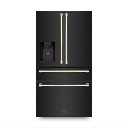 ZLINE 36" Autograph French Door Refrigerator with Water and Ice Dispenser in  Black Stainless Steel RFMZ-W-36-BS-G