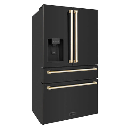 ZLINE 36" Autograph French Door Refrigerator with Water and Ice Dispenser in  Black Stainless Steel RFMZ-W-36-BS-G