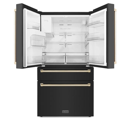 ZLINE 36" Autograph French Door Refrigerator with Water and Ice Dispenser in  Black Stainless Steel RFMZ-W-36-BS-G